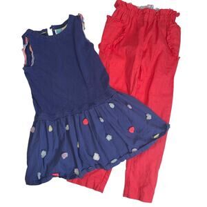 Mini Boden Girls Sz 6 Bundle Lot Short Sleeve Blue Dress Linen Cotton Red Pants